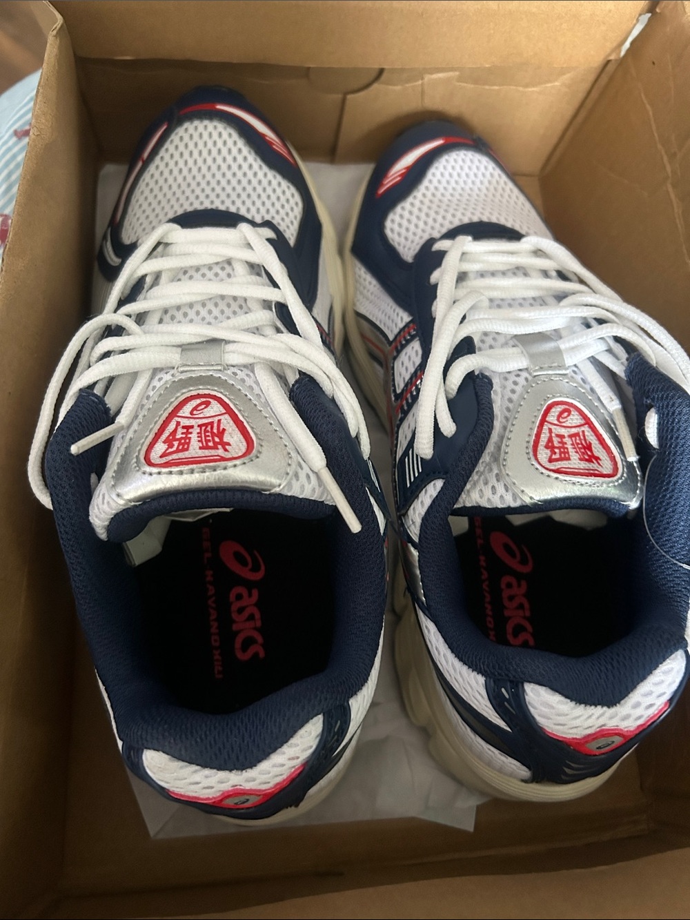 ASICS Kids White, Navy and Red Athletic Sneakers